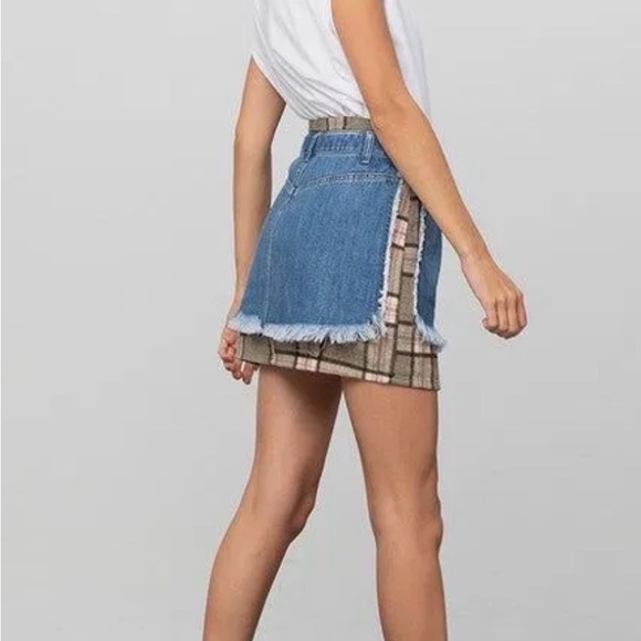 Insane Gene Patchwork Denim Mini Skirt NWT | Raw Hem | Size Small - Picture 2 of 4